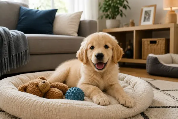 A puppy inside its new home